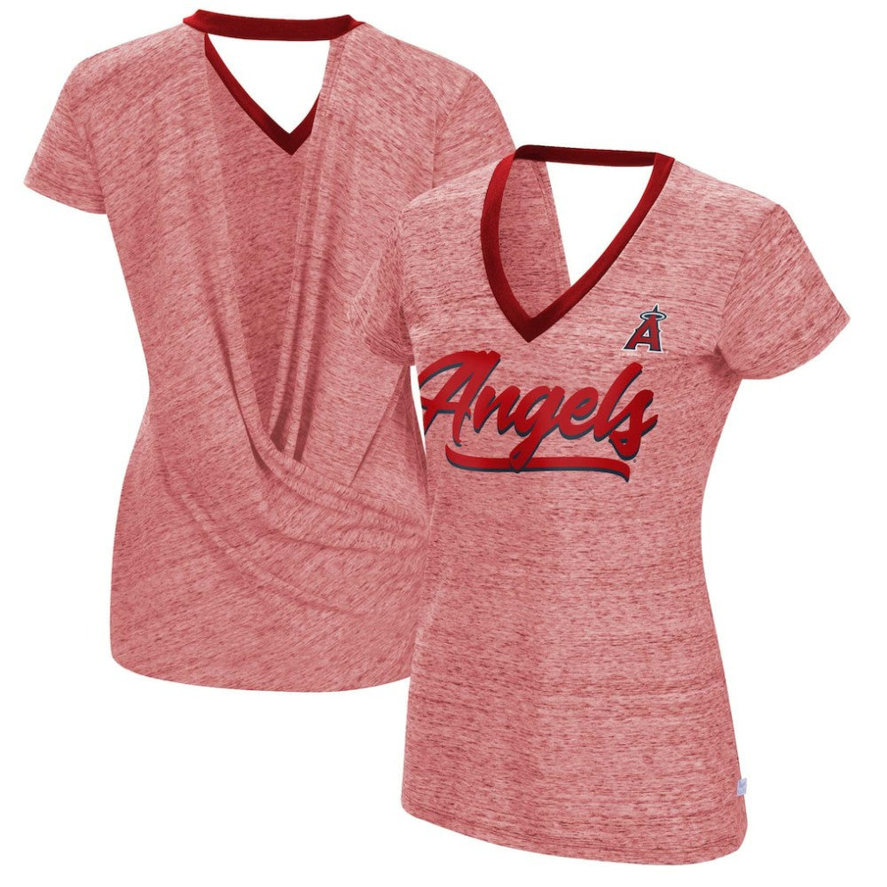 Los Angeles Angels Touch Women's Halftime Back Wrap Top V-Neck T-Shirt - Red