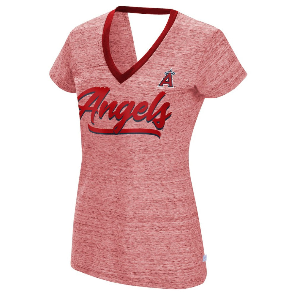 Los Angeles Angels Touch Women's Halftime Back Wrap Top V-Neck T-Shirt - Red