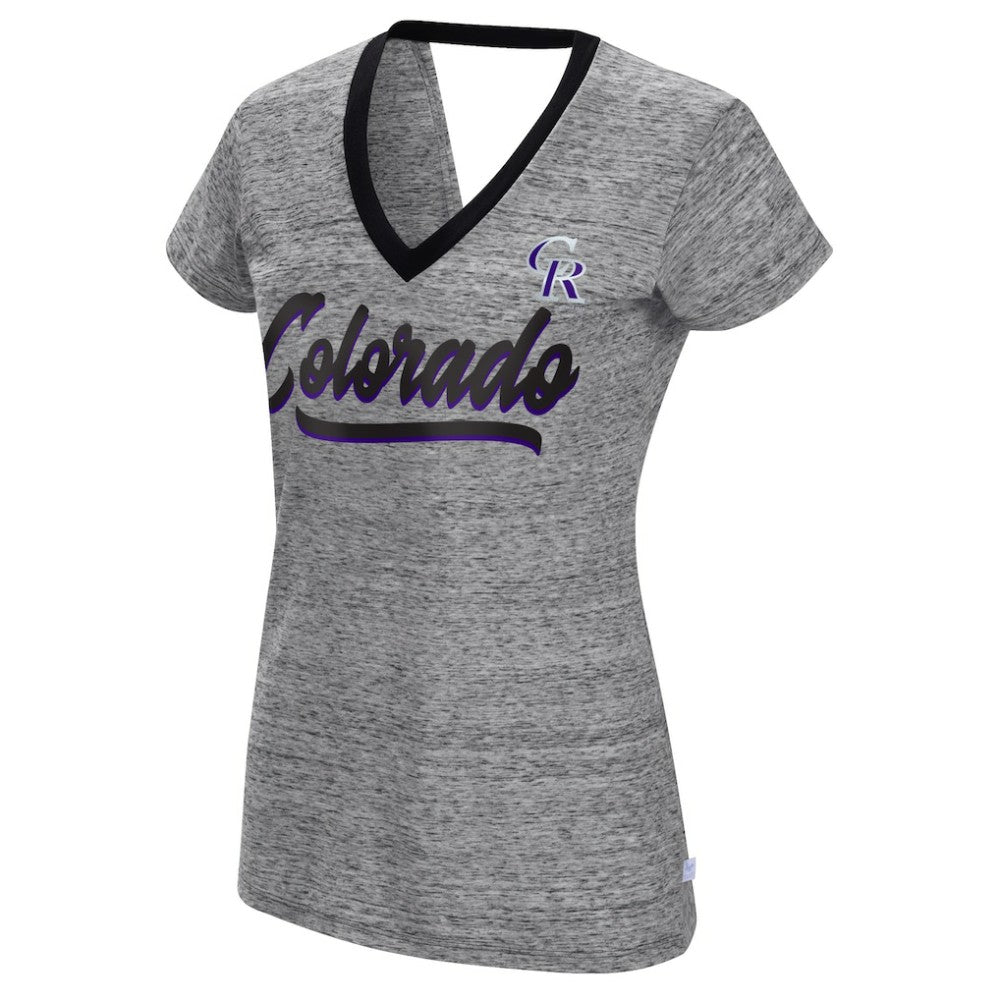 Colorado Rockies Touch Women's Halftime Back Wrap Top V-Neck T-Shirt - Black