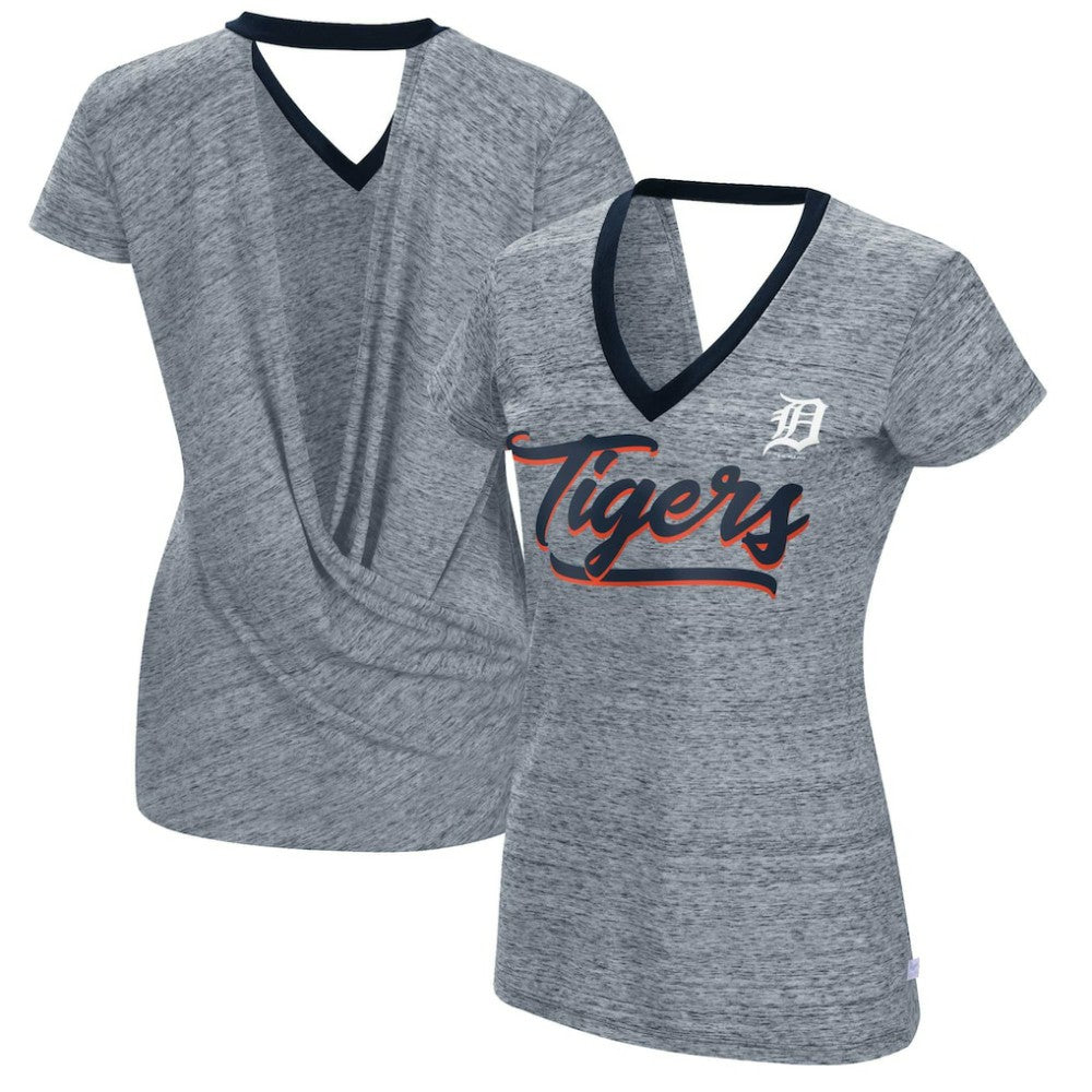 Detroit Tigers Touch Women's Halftime Back Wrap Top V-Neck T-Shirt - Navy