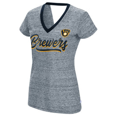 Milwaukee Brewers Touch Women's Halftime Back Wrap Top V-Neck T-Shirt - Navy