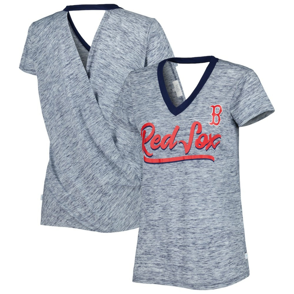 Boston Red Sox Touch Women's Halftime Back Wrap Top V-Neck T-Shirt - Navy