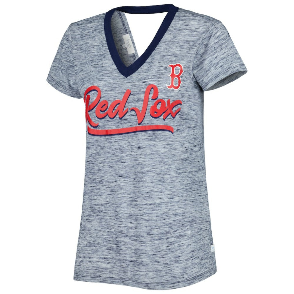 Boston Red Sox Touch Women's Halftime Back Wrap Top V-Neck T-Shirt - Navy