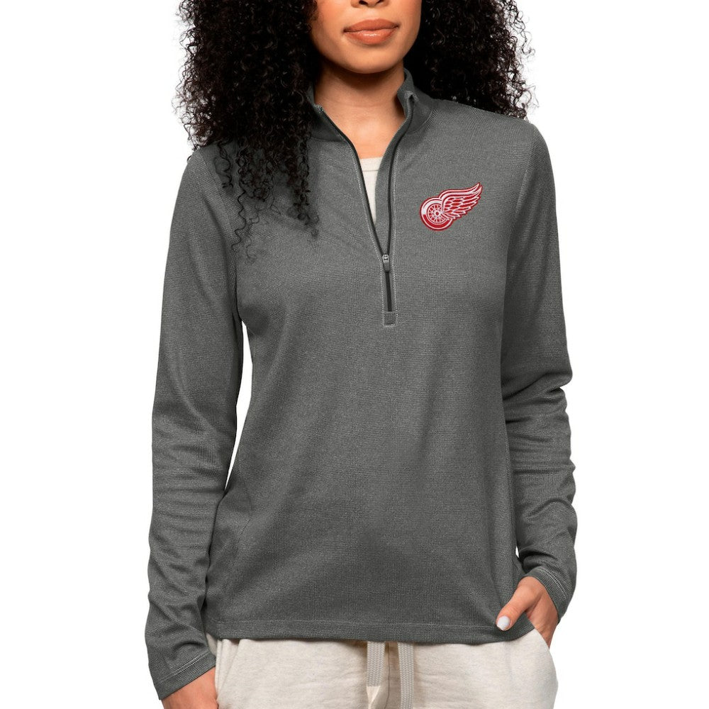Detroit Red Wings Antigua Women's Epic Quarter-Zip Pullover Top Heather Charcoal