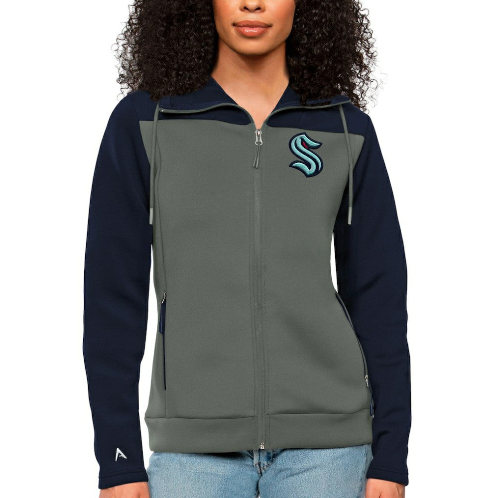 Seattle Kraken Antigua Women's Protect Full-Zip Hoodie Navy/Steel