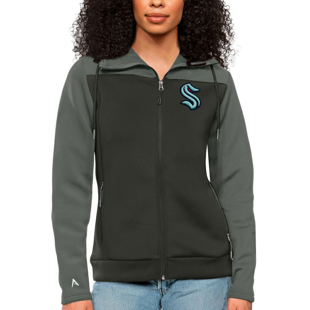 Seattle Kraken Antigua Women's Protect Full-Zip Hoodie Steel/Charcoal