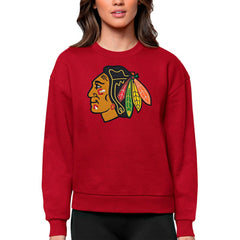 Chicago Blackhawks Antigua Women's Team Logo Victory Crewneck Pullover Sweatshirt Red