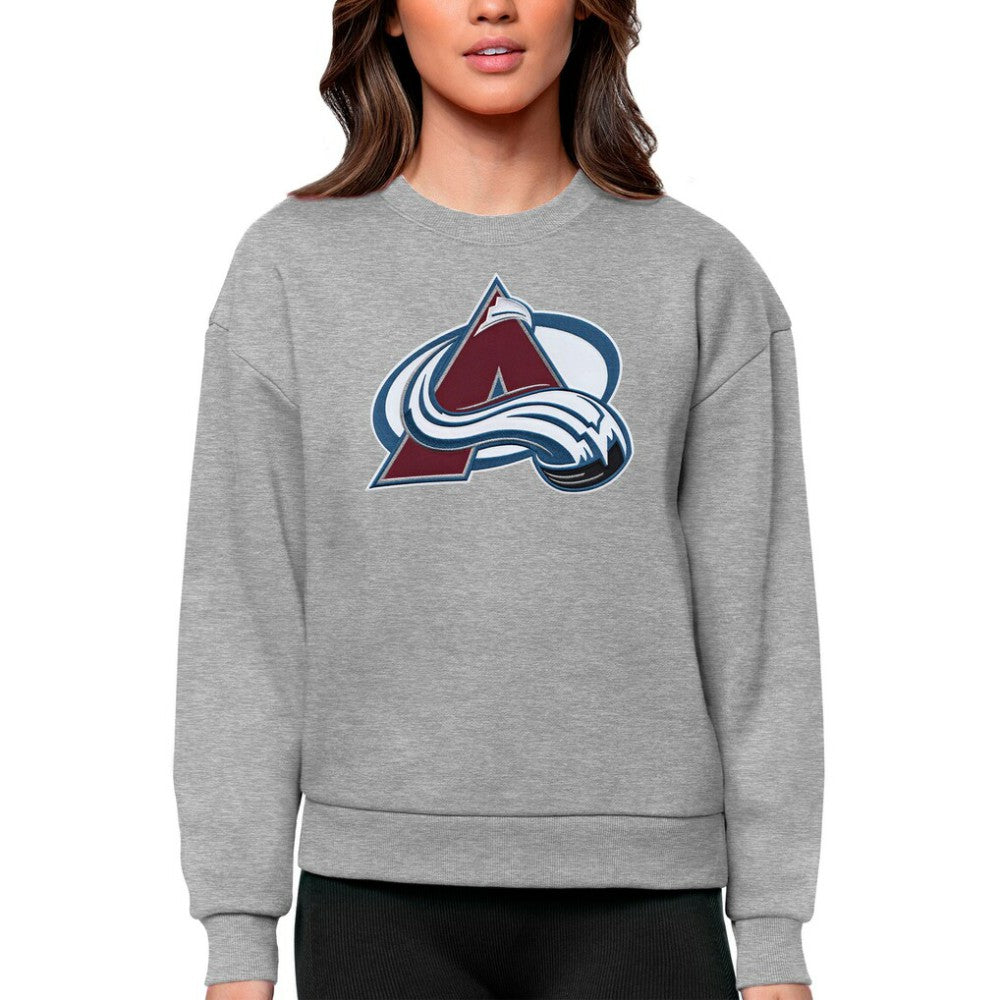 Colorado Avalanche Antigua Women's Team Logo Victory Crewneck Pullover Sweatshirt Heather Gray