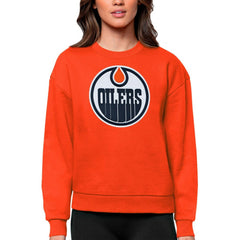 Edmonton Oilers Antigua Women's Team Logo Victory Crewneck Pullover Sweatshirt Orange