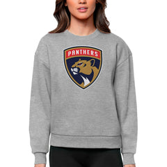 Florida Panthers Antigua Women's Team Logo Victory Crewneck Pullover Sweatshirt Heather Gray