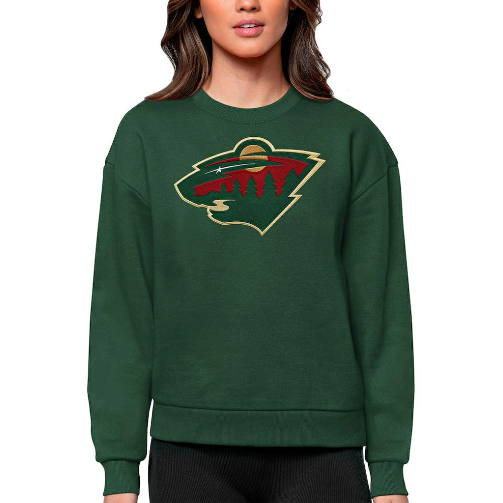 Minnesota Wild Antigua Women's Team Logo Victory Crewneck Pullover Sweatshirt Green