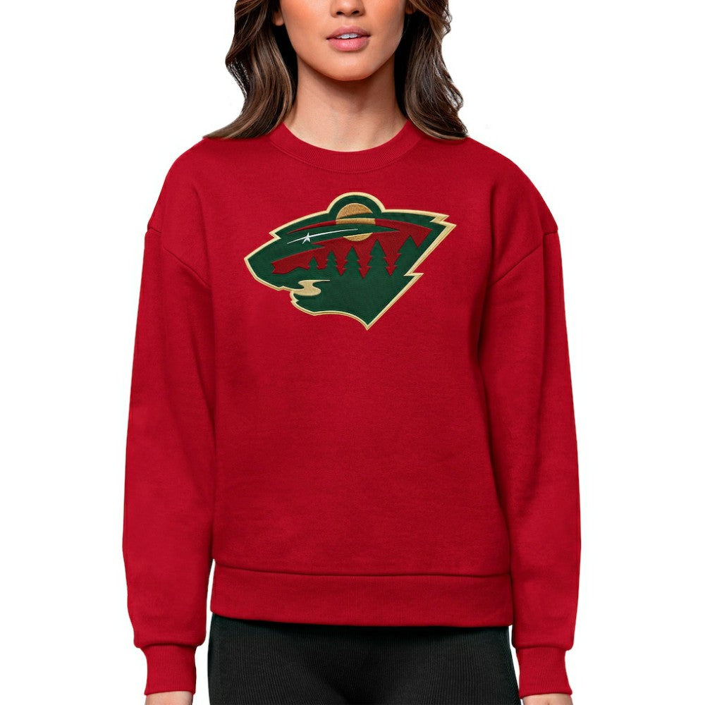 Minnesota Wild Antigua Women's Team Logo Victory Crewneck Pullover Sweatshirt Red