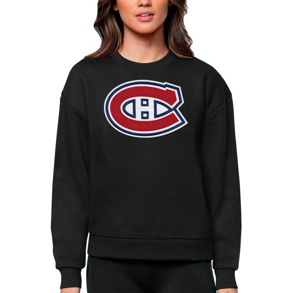 Montreal Canadiens Antigua Women's Team Logo Victory Crewneck Pullover Sweatshirt Black