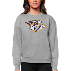 Nashville Predators Antigua Women's Team Logo Victory Crewneck Pullover Sweatshirt Heather Gray