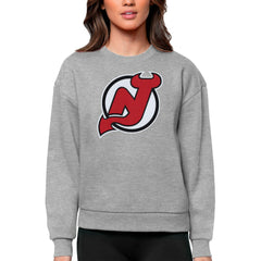 New Jersey Devils Antigua Women's Team Logo Victory Crewneck Pullover Sweatshirt Heather Gray