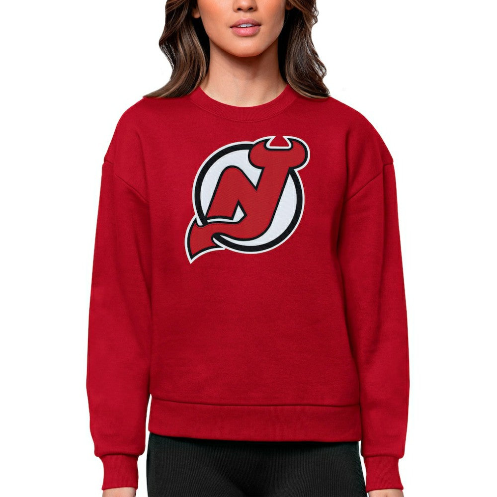 New Jersey Devils Antigua Women's Team Logo Victory Crewneck Pullover Sweatshirt Red