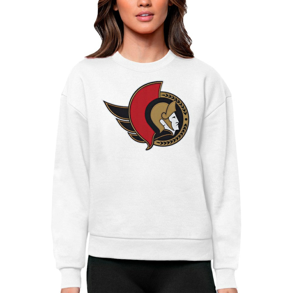 Ottawa Senators Antigua Women's Team Logo Victory Crewneck Pullover Sweatshirt White
