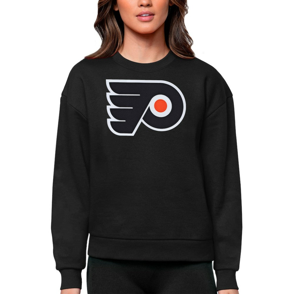 Philadelphia Flyers Antigua Women's Team Logo Victory Crewneck Pullover Sweatshirt Black
