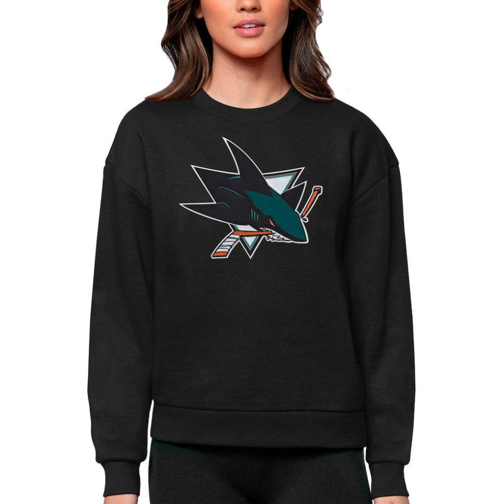 San Jose Sharks Antigua Women's Team Logo Victory Crewneck Pullover Sweatshirt Black