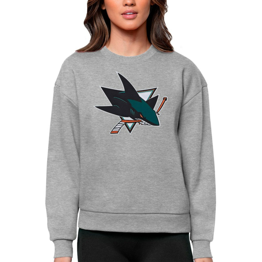San Jose Sharks Antigua Women's Team Logo Victory Crewneck Pullover Sweatshirt Heather Gray