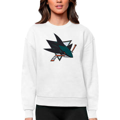 San Jose Sharks Antigua Women's Team Logo Victory Crewneck Pullover Sweatshirt White