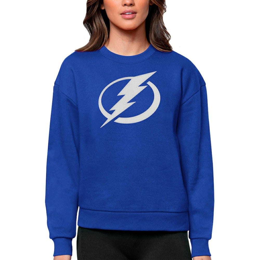 Tampa Bay Lightning Antigua Women's Team Logo Victory Crewneck Pullover Sweatshirt Royal