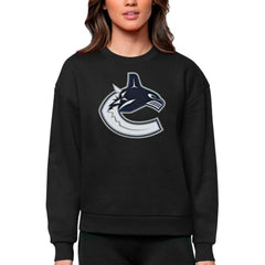 Vancouver Canucks Antigua Women's Team Logo Victory Crewneck Pullover Sweatshirt Black