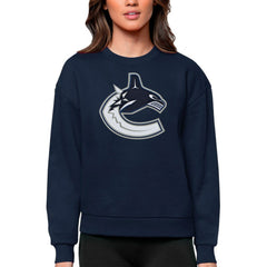 Vancouver Canucks Antigua Women's Team Logo Victory Crewneck Pullover Sweatshirt Navy