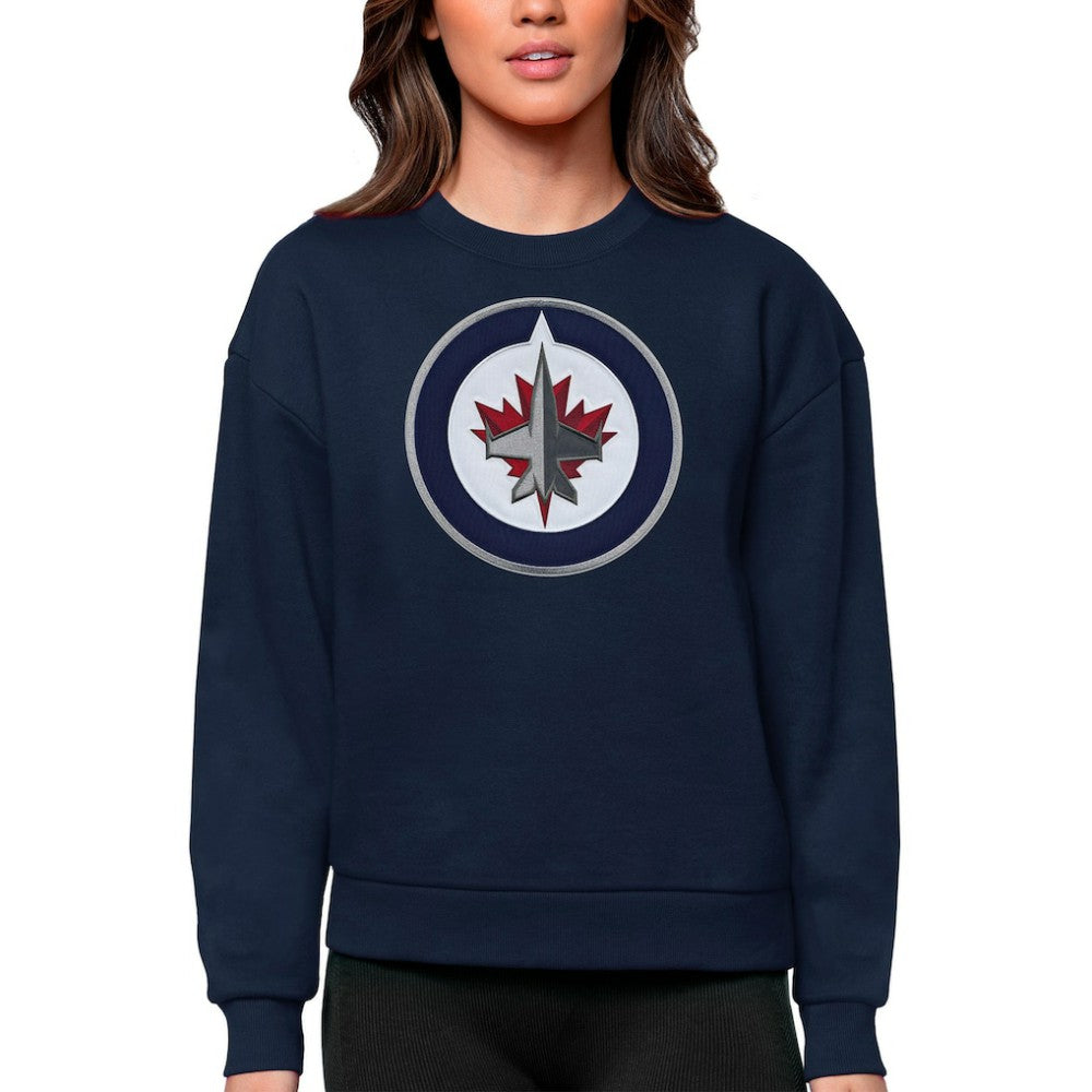 Winnipeg Jets Antigua Women's Team Logo Victory Crewneck Pullover Sweatshirt Navy
