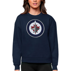 Winnipeg Jets Antigua Women's Team Logo Victory Crewneck Pullover Sweatshirt Navy