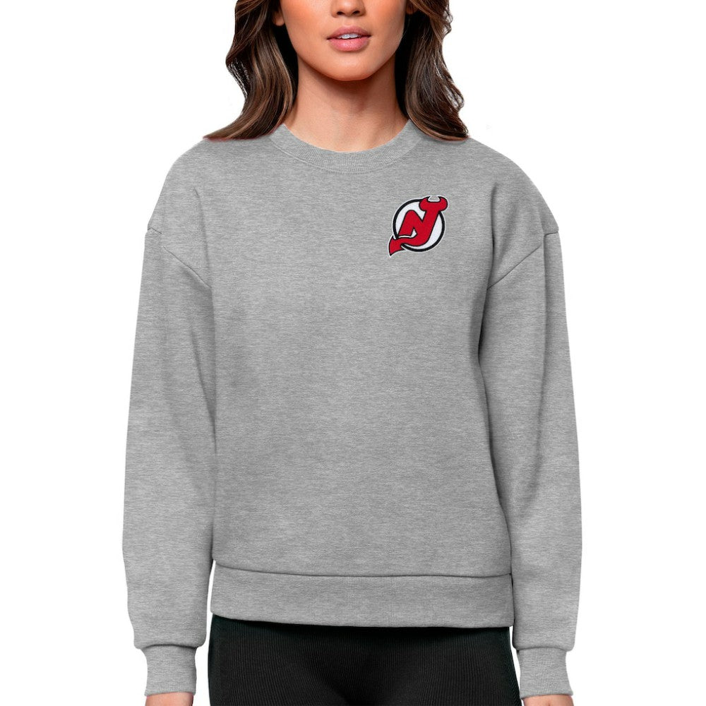 New Jersey Devils Antigua Women's Victory Crewneck Pullover Sweatshirt Heather Gray