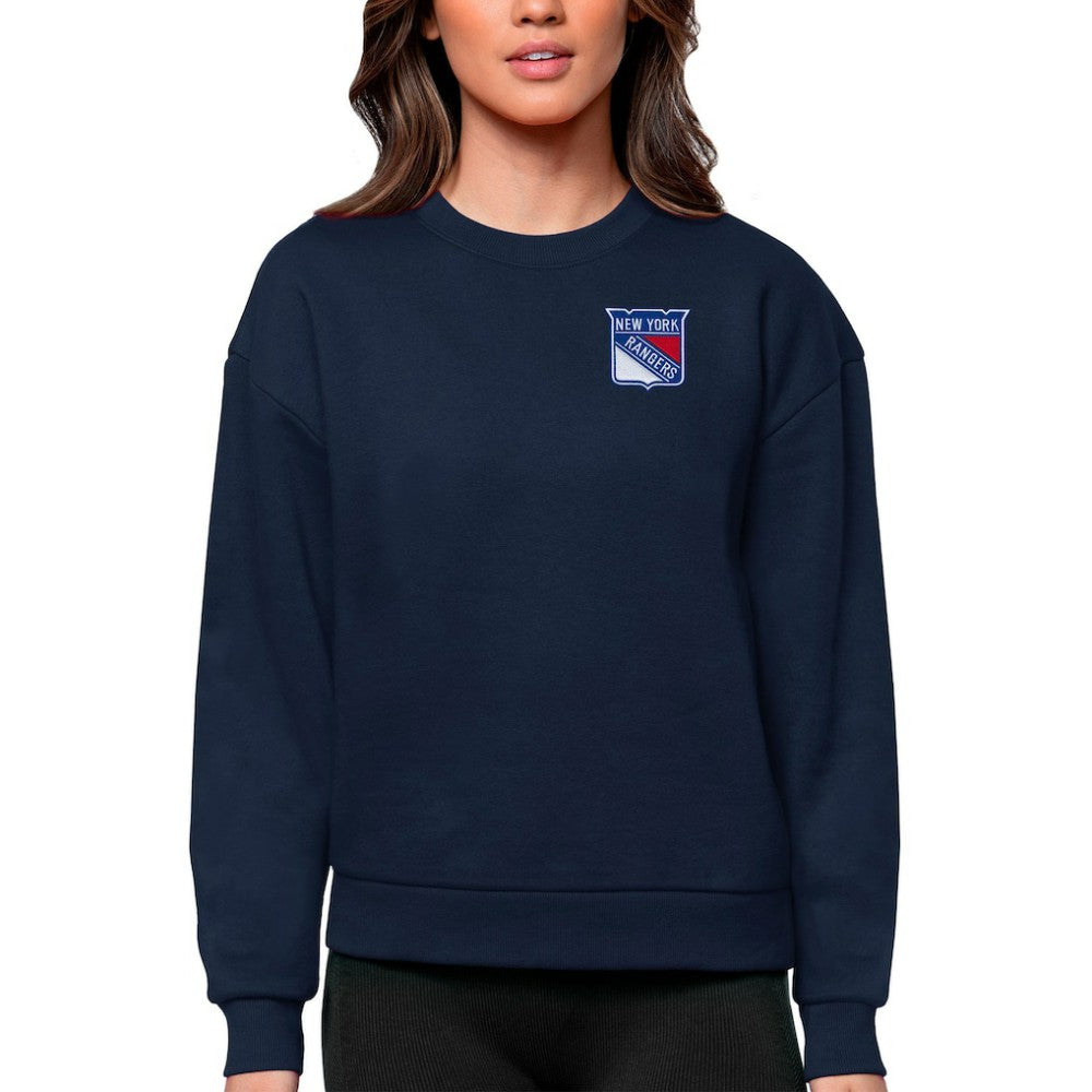 New York Rangers Antigua Women's Victory Crewneck Pullover Sweatshirt Navy