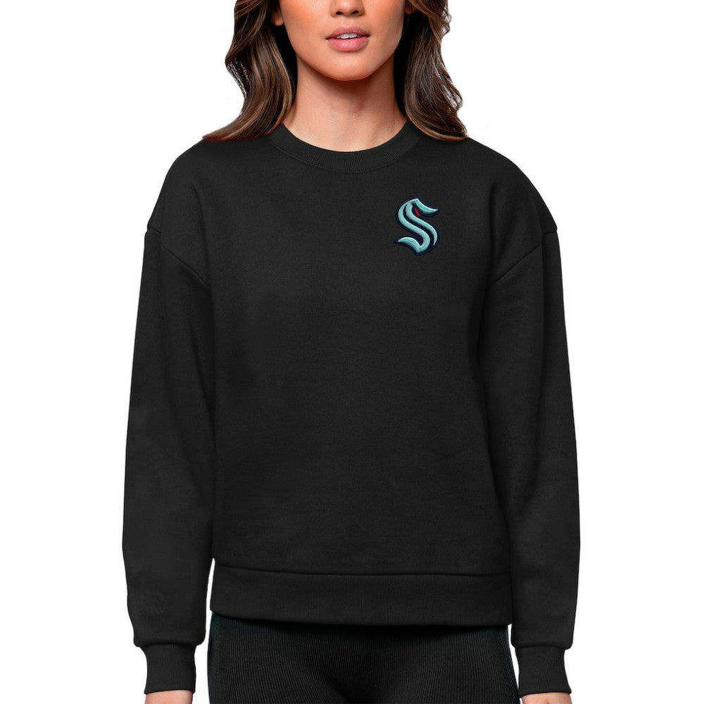 Seattle Kraken Antigua Women's Victory Crewneck Pullover Sweatshirt Black