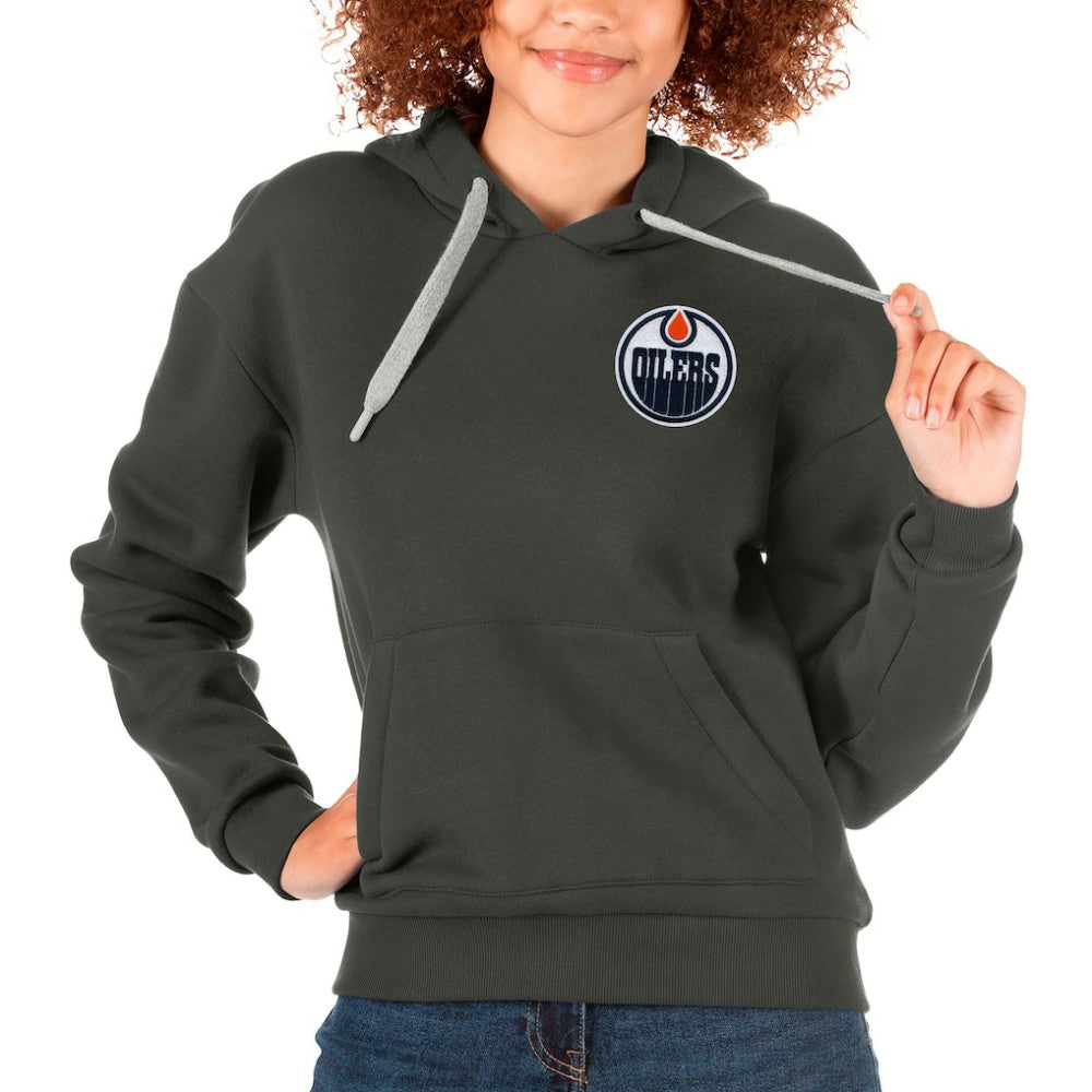 Edmonton Oilers Antigua Women's Victory Pullover Hoodie Charcoal