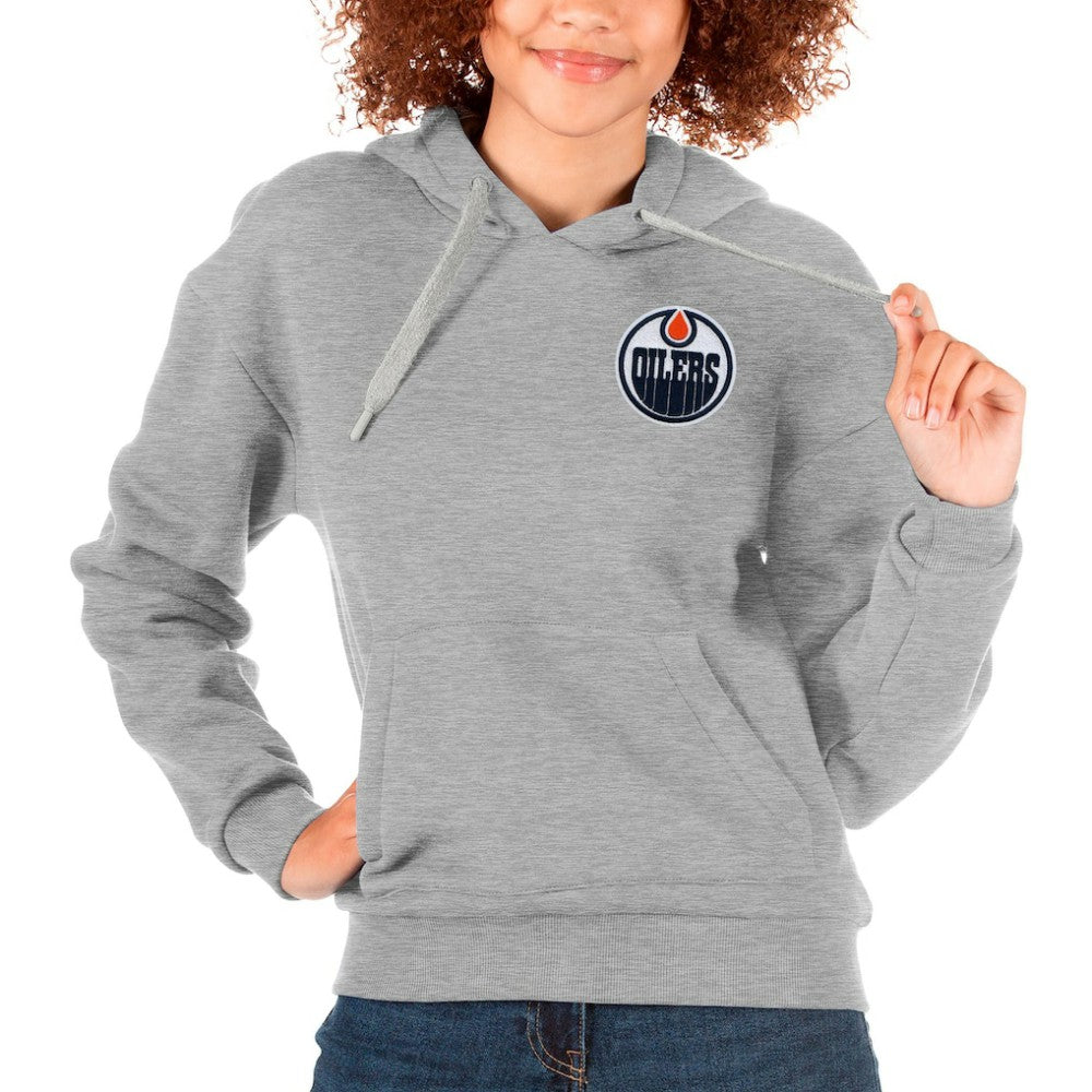 Edmonton Oilers Antigua Women's Victory Pullover Hoodie Heather Gray