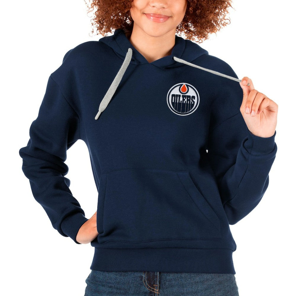 Edmonton Oilers Antigua Women's Victory Pullover Hoodie Navy