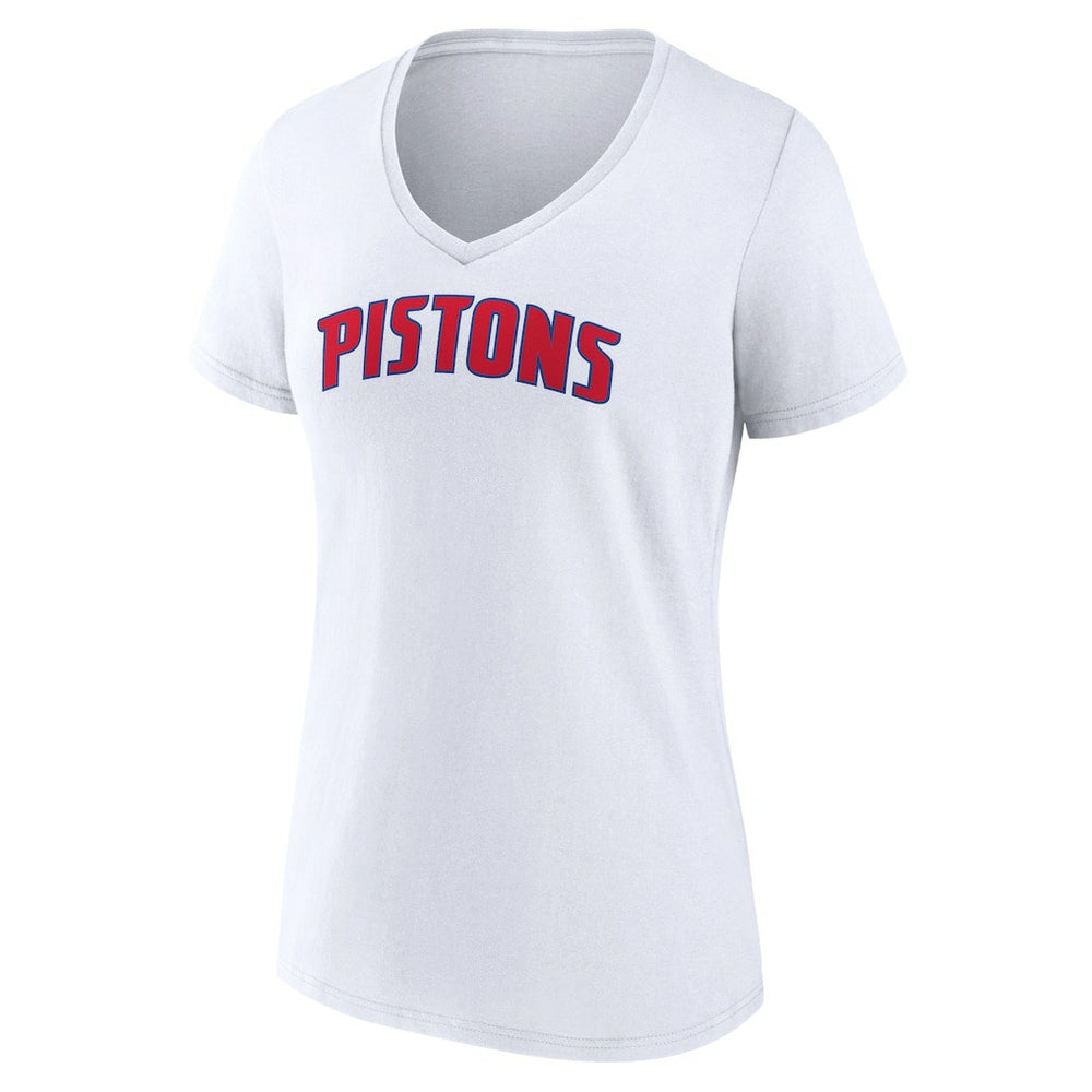 Detroit Pistons Women's Wordmark V-Neck T-Shirt sale - White discount