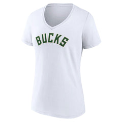 Milwaukee Bucks Women's Wordmark V-Neck T-Shirt - White outlet