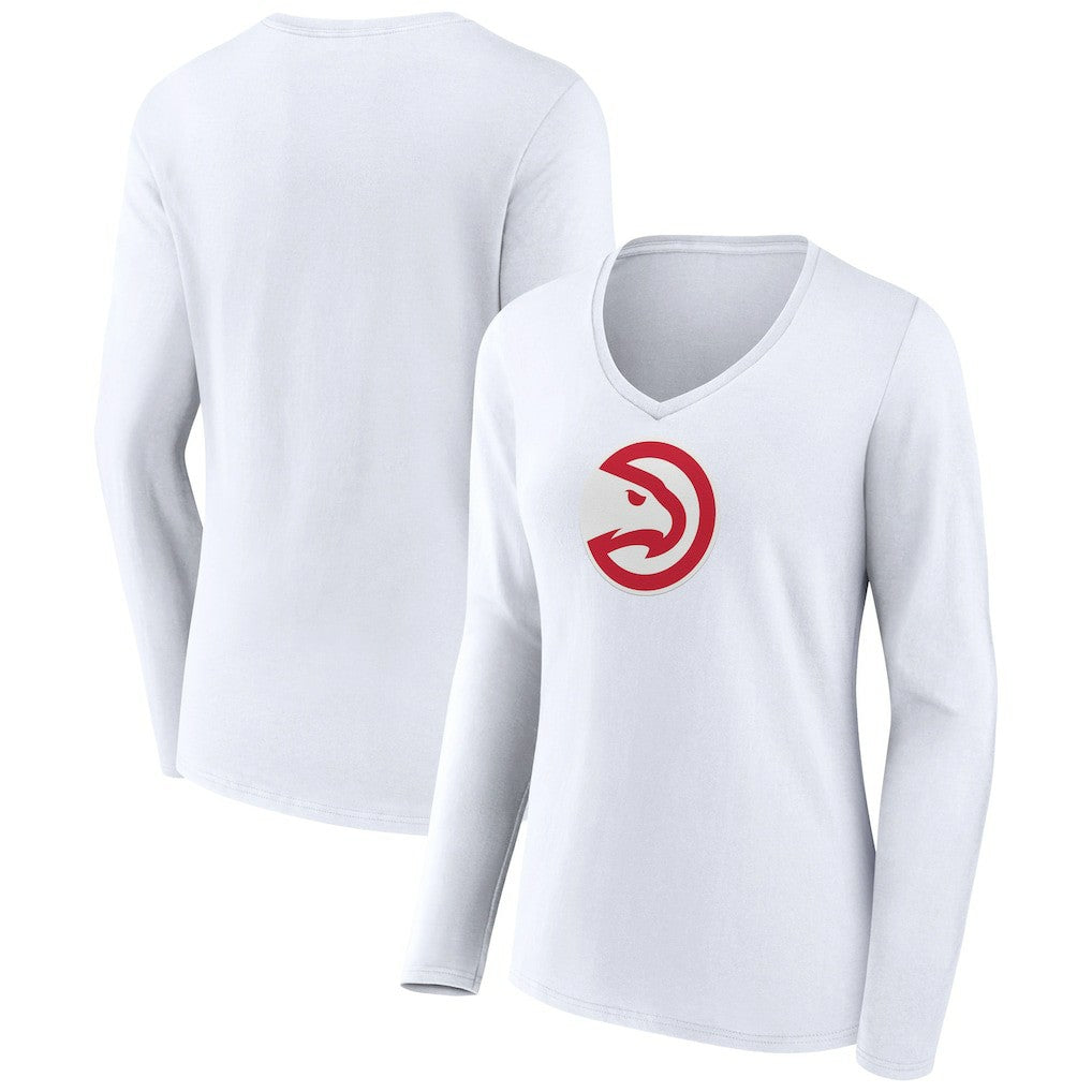 Atlanta Hawks Women's Logo Long Sleeve V-Neck T-Shirt - White on sale