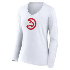 Atlanta Hawks Women's Logo Long Sleeve V-Neck T-Shirt - White on sale