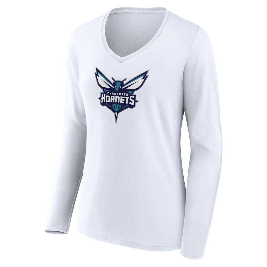 Charlotte Hornets Women's Logo Long Sleeve V-Neck T-Shirt - White for sale