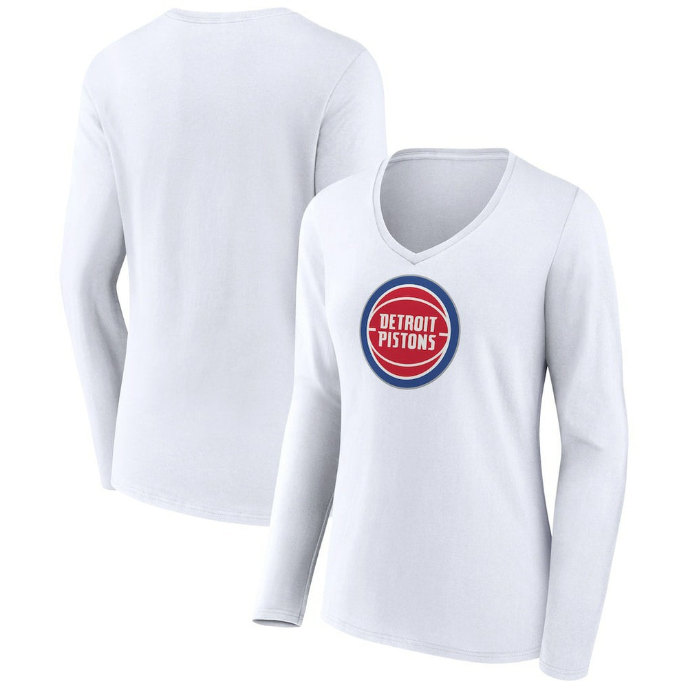 Detroit Pistons Women's Logo Long Sleeve V-Neck T-Shirt sale - White cheap