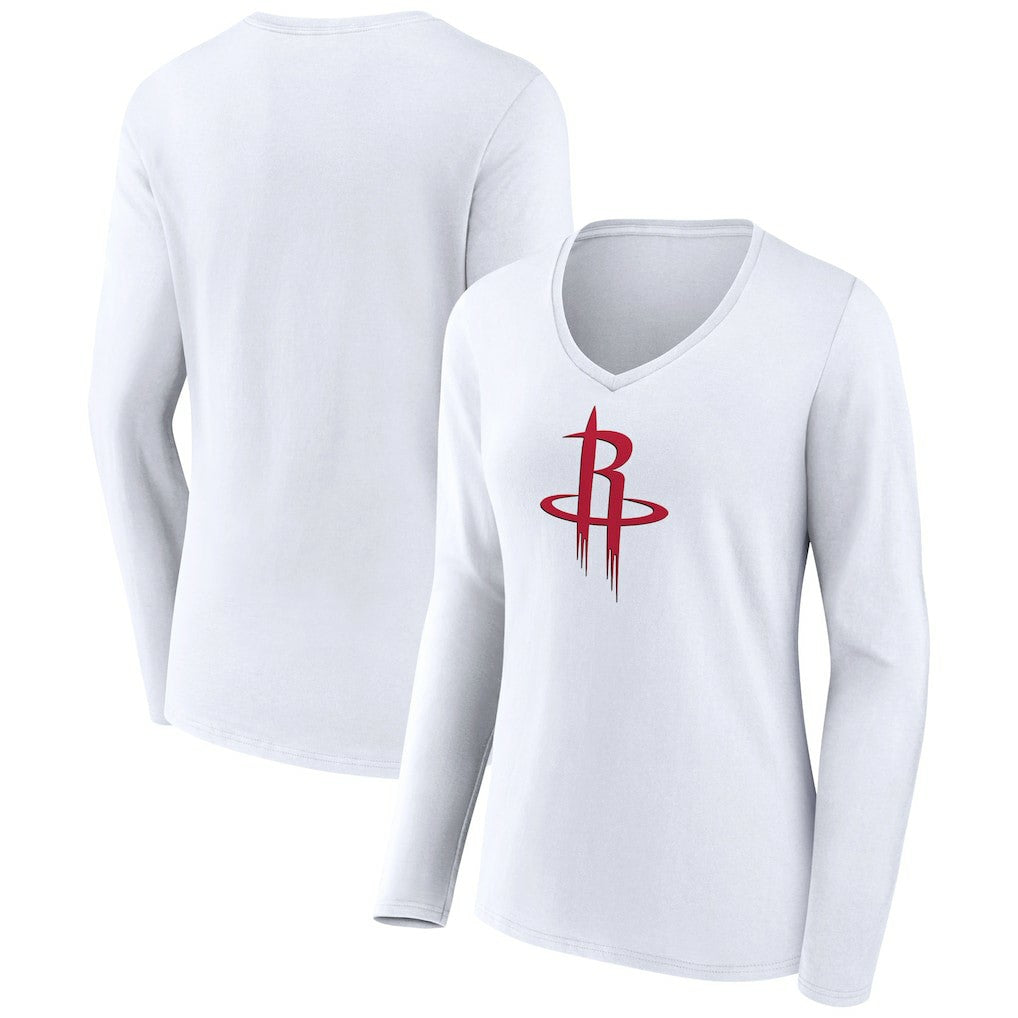 Houston Rockets Women's Logo Long Sleeve V-Neck T-Shirt - White discount
