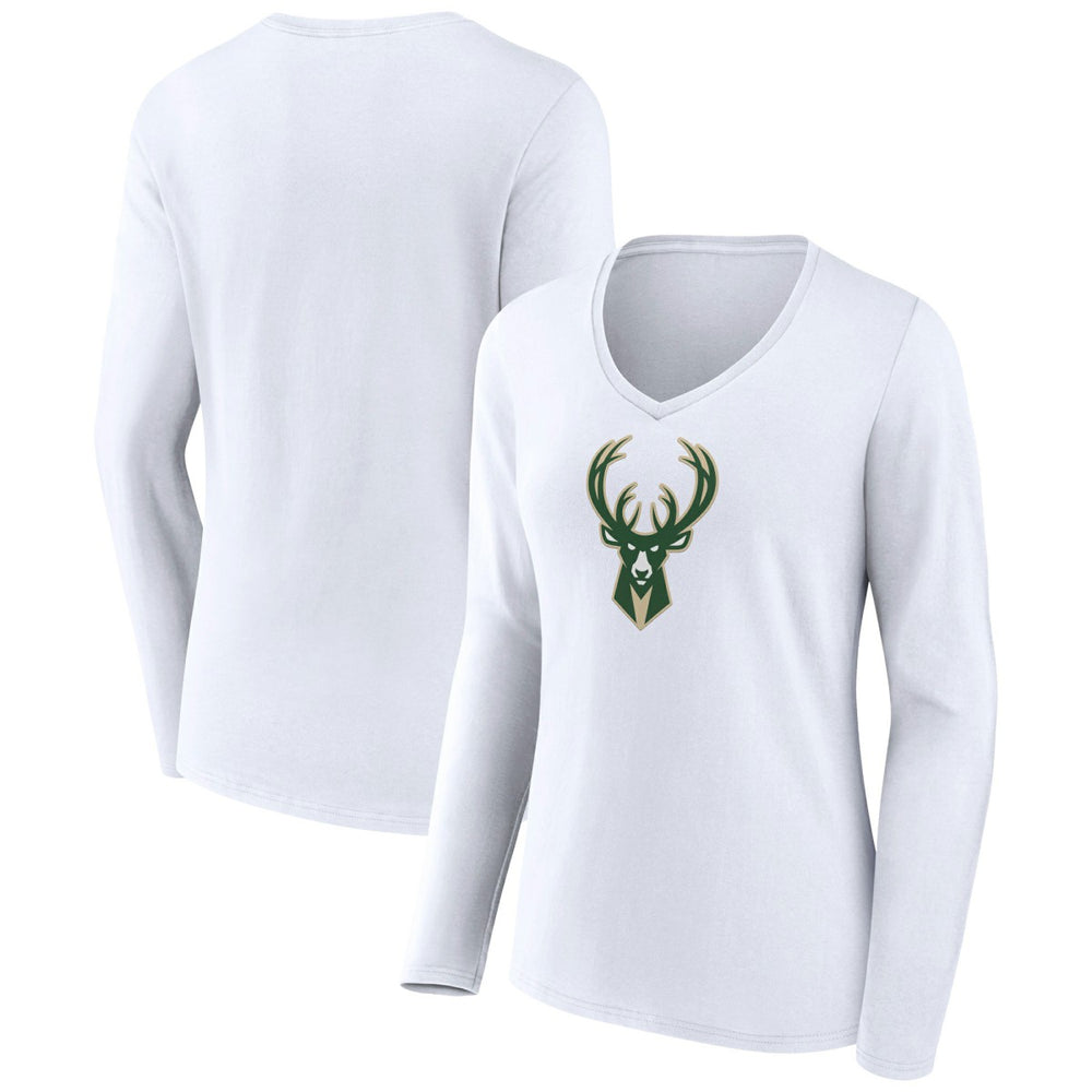 Milwaukee Bucks Women's Logo Long Sleeve V-Neck T-Shirt - White online
