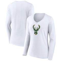 Milwaukee Bucks Women's Logo Long Sleeve V-Neck T-Shirt - White online