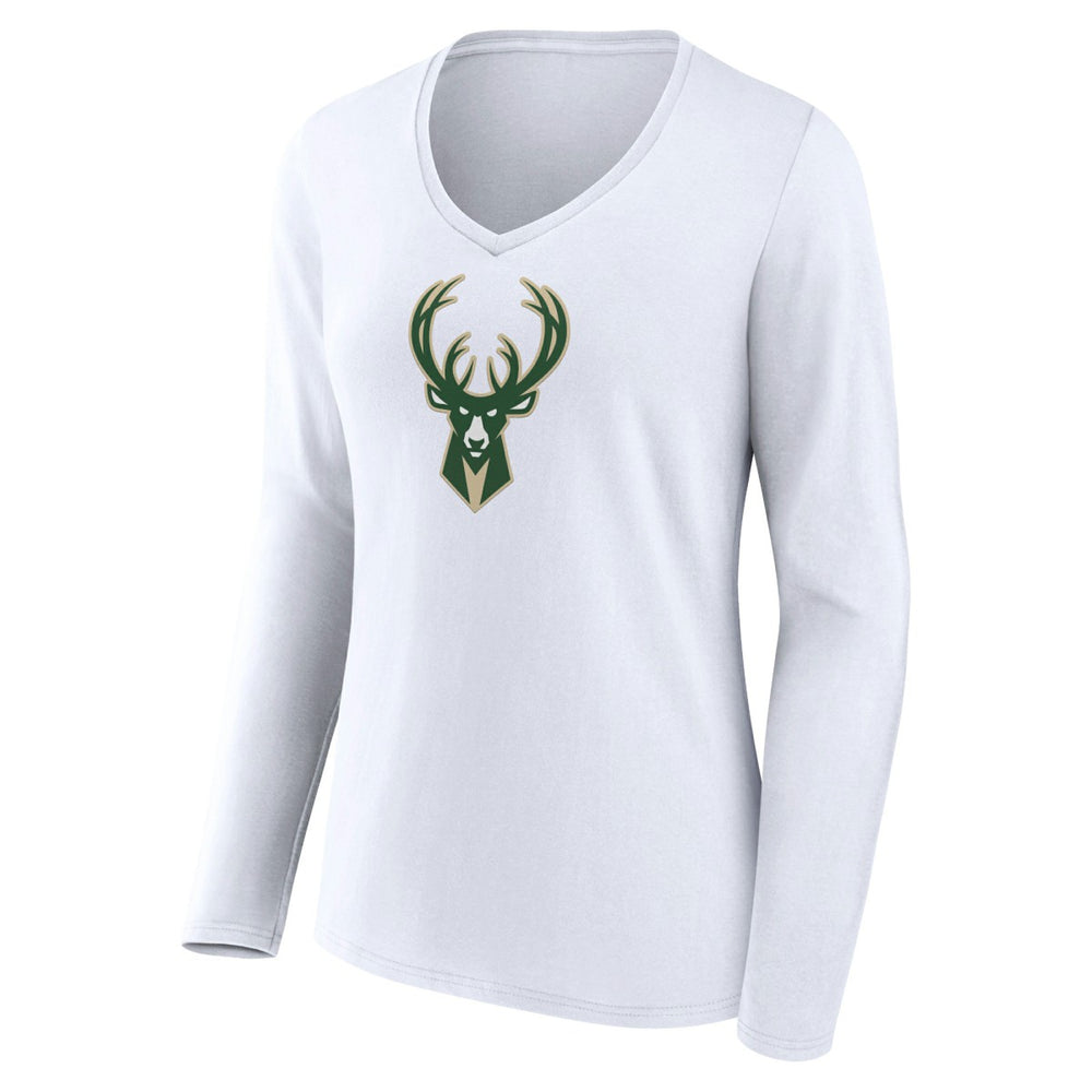 Milwaukee Bucks Women's Logo Long Sleeve V-Neck T-Shirt - White online