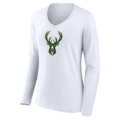 Milwaukee Bucks Women's Logo Long Sleeve V-Neck T-Shirt - White online