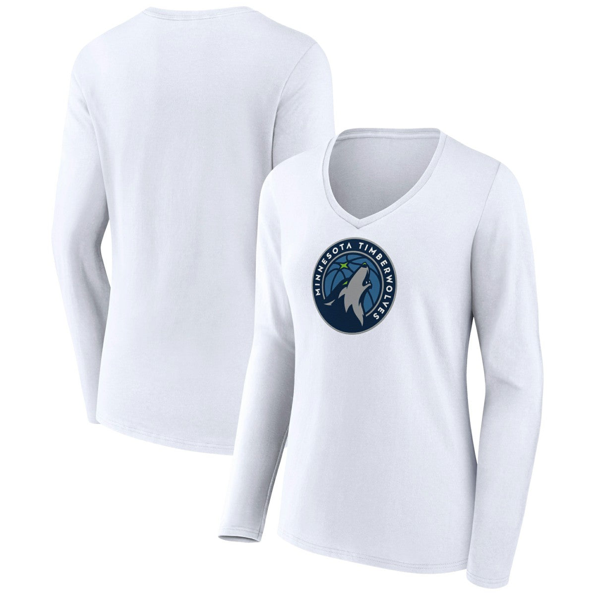 Minnesota Timberwolves Women's Logo Long Sleeve V-Neck T-Shirt - White sale