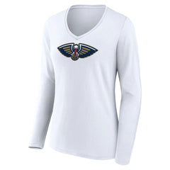 New Orleans Pelicans Women's Logo Long Sleeve V-Neck T-Shirt - White outlet