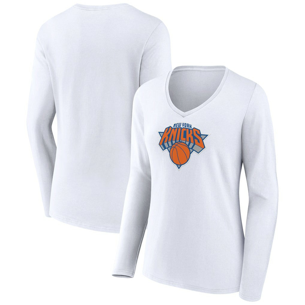 New York Knicks Women's Logo Long Sleeve V-Neck T-Shirt - White cheap